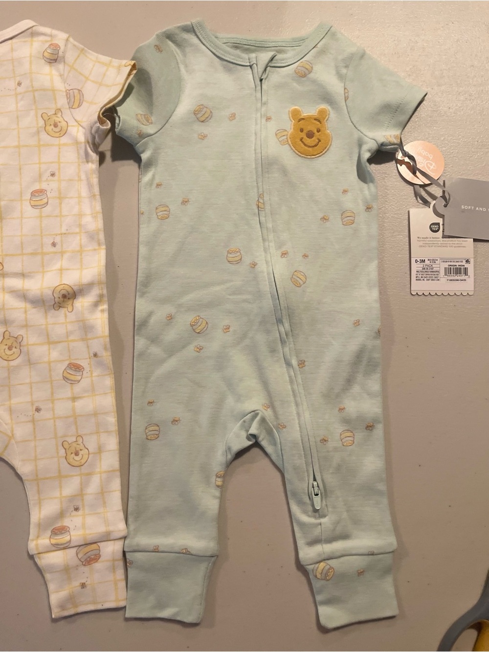 Disney Mint and Yellow Winnie the Pooh Zip Romper